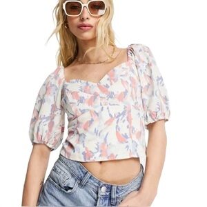 NWOT Abercrombie & Fitch Floral Corset Pastel Puff Sleeve Top XS